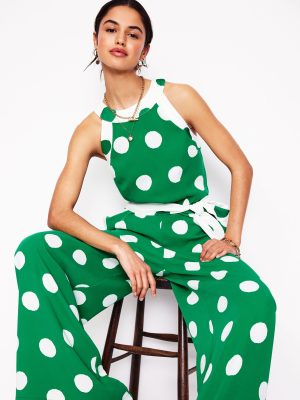 Colourblock Halter Jumpsuit-Rich Emerald. Abstract Dot