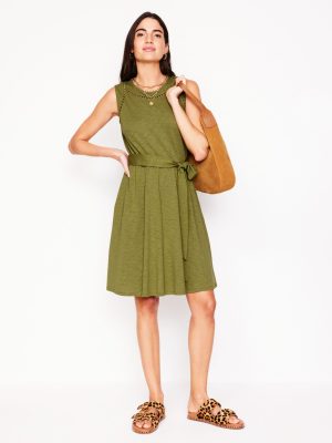 Mila Trim Short Jersey Dress-Deep Olive