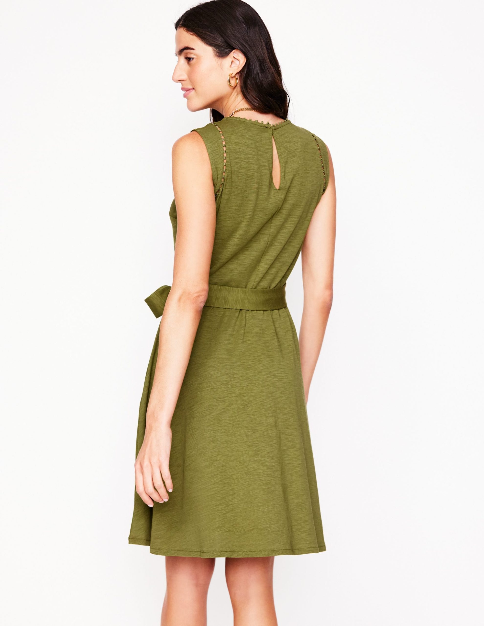 Mila Trim Short Jersey Dress-Deep Olive - Image 3