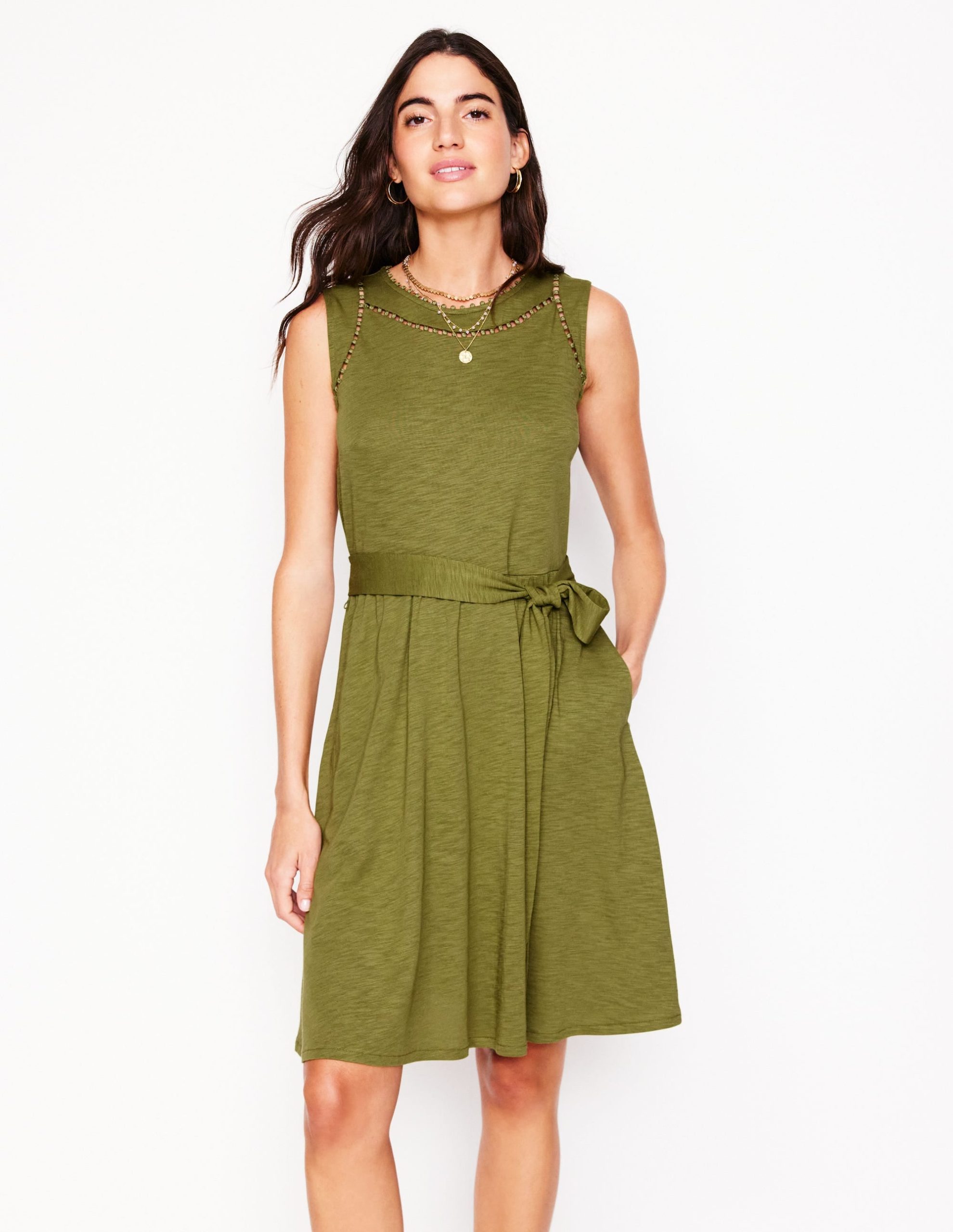 Mila Trim Short Jersey Dress-Deep Olive - Image 4