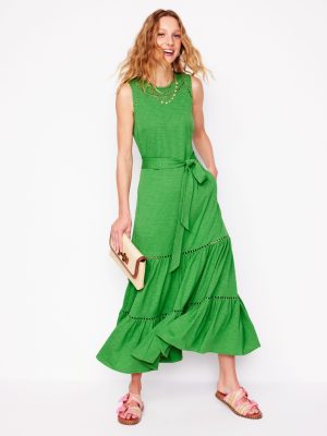 Mila Trim Tiered Jersey Dress-Paradise Green