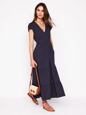 Eloise Tiered Jersey Dress-Navy