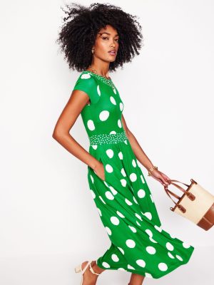 Melanie Jersey Midi Dress-Rich Emerald. Abstract Dot