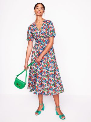 Lillian Cotton Midi Dress-Multi. Painterly Meadow