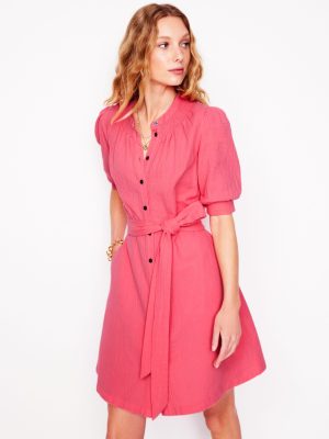 Ada Double Cloth Short Dress-Azalea Pink