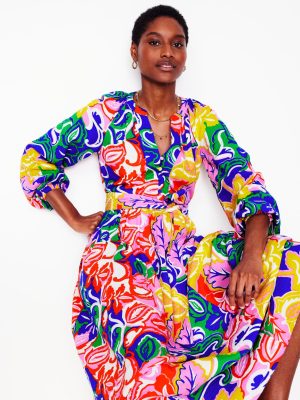 Faye Double Cloth Dress-Multi. Foliage Twirl