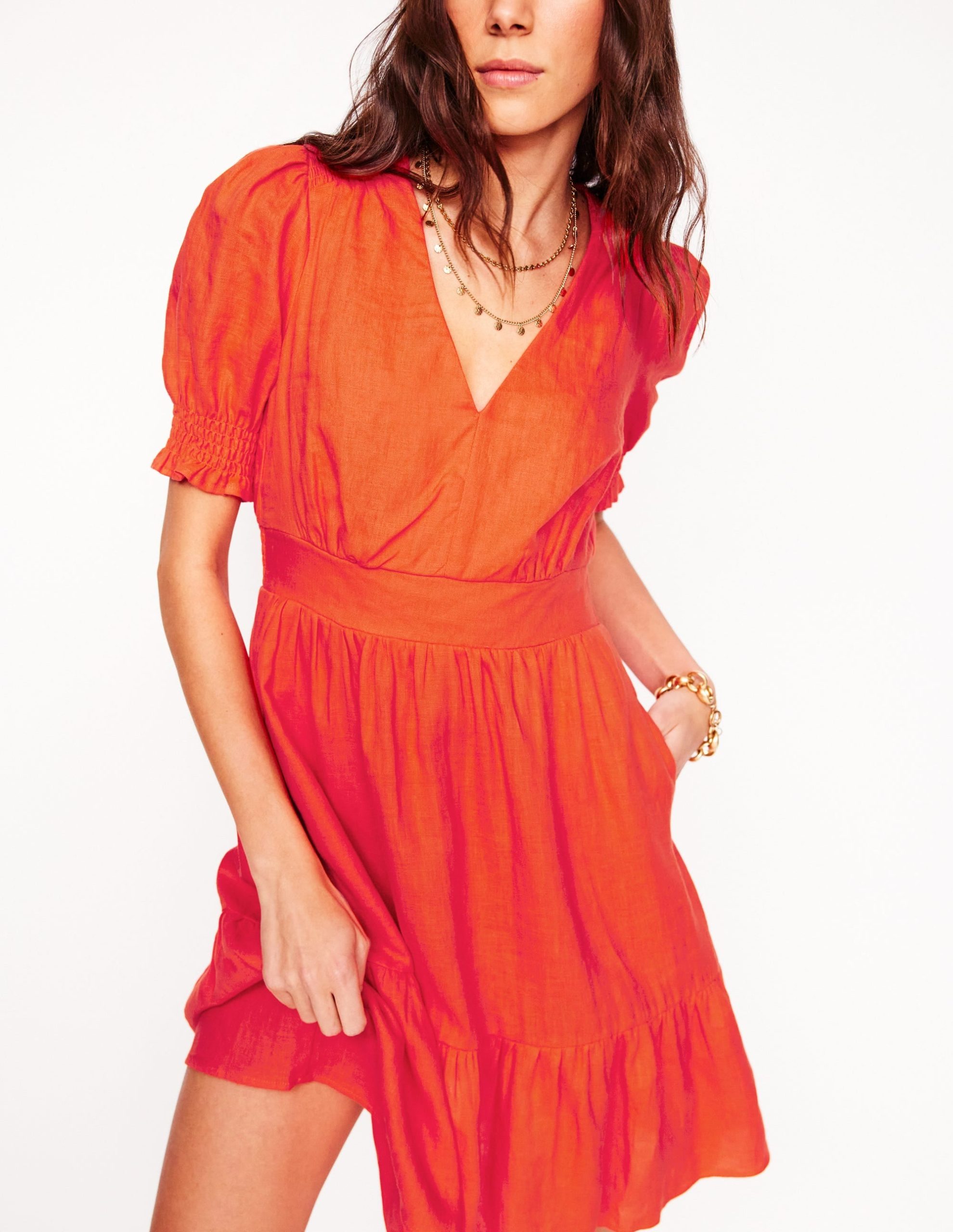 Anna Linen Short Dress-Firecracker Red - Image 4