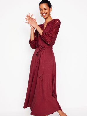 Eden Broderie Jersey Dress-Garnet Red