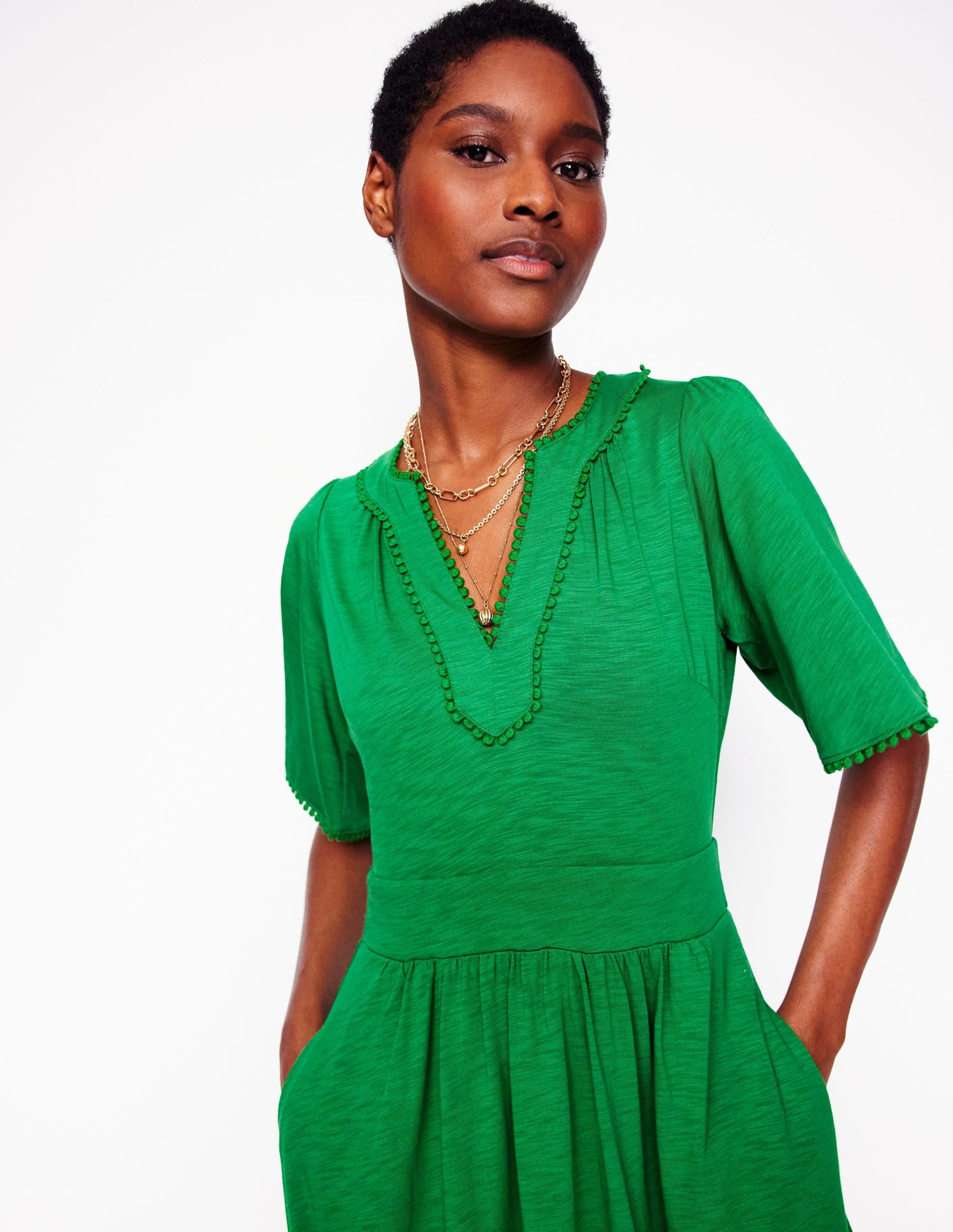 Maddie Trim Jersey Dress-Paradise Green - Image 2
