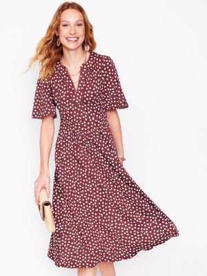 Maddie Trim Jersey Dress-Port and Ivory. Abstract Dot