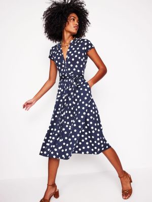 Sara Jersey Shirt Dress-French Navy. Abstract Dot