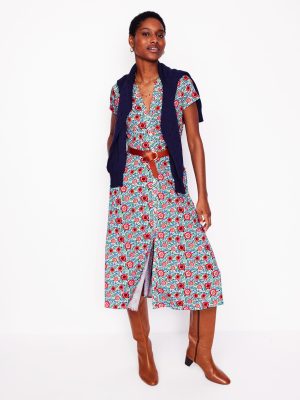 Sara Jersey Shirt Dress-Multi. Foliage Scatter