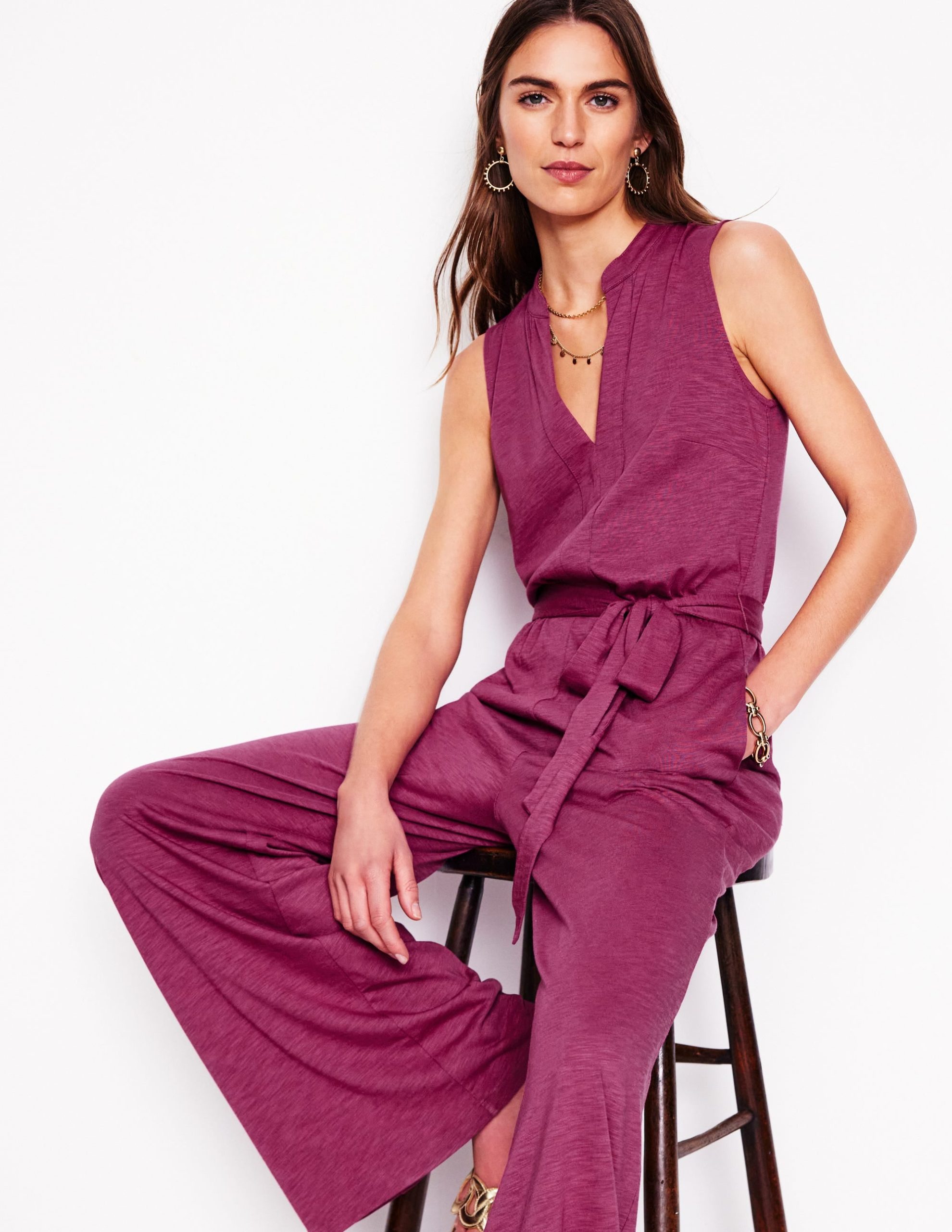 Naomi Notch Jersey Jumpsuit-Plum Purple - Image 4