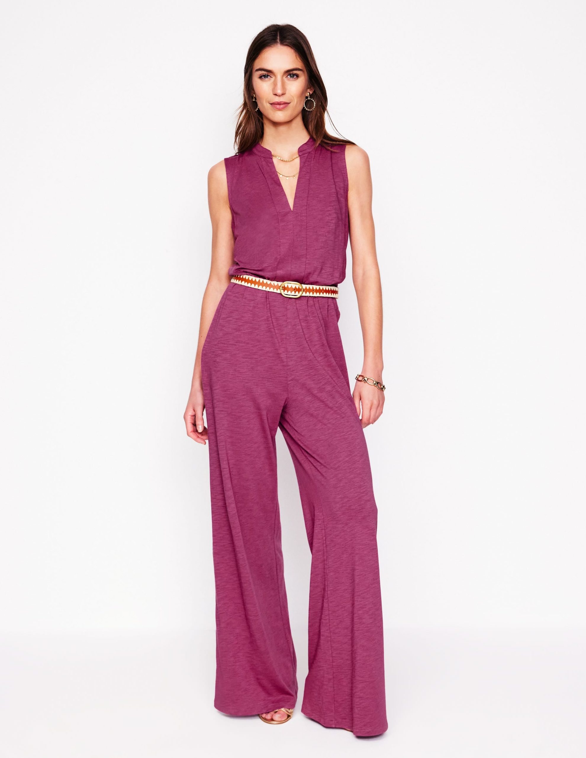 Naomi Notch Jersey Jumpsuit-Plum Purple - Image 5
