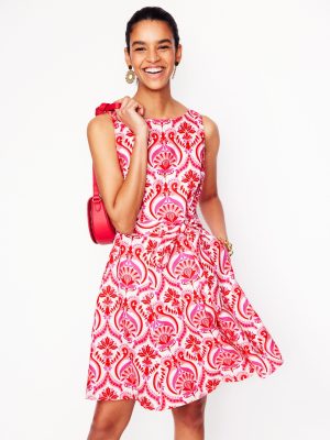 Anya Sleeveless Linen Dress-Poppy Red. Ornamental Floral