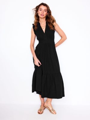 Wren Double Cloth Midi Dress-Black