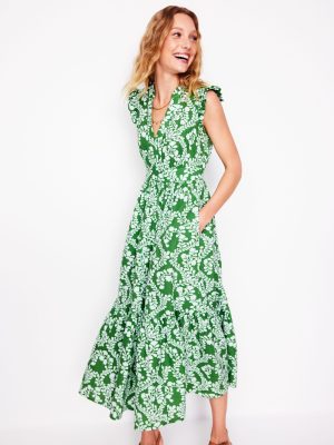 Wren Double Cloth Midi Dress-Paradise Green.Vine Silhouette
