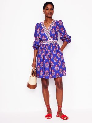 Mya Cotton Short Dress-Bright Blue. Wildflower Stamp
