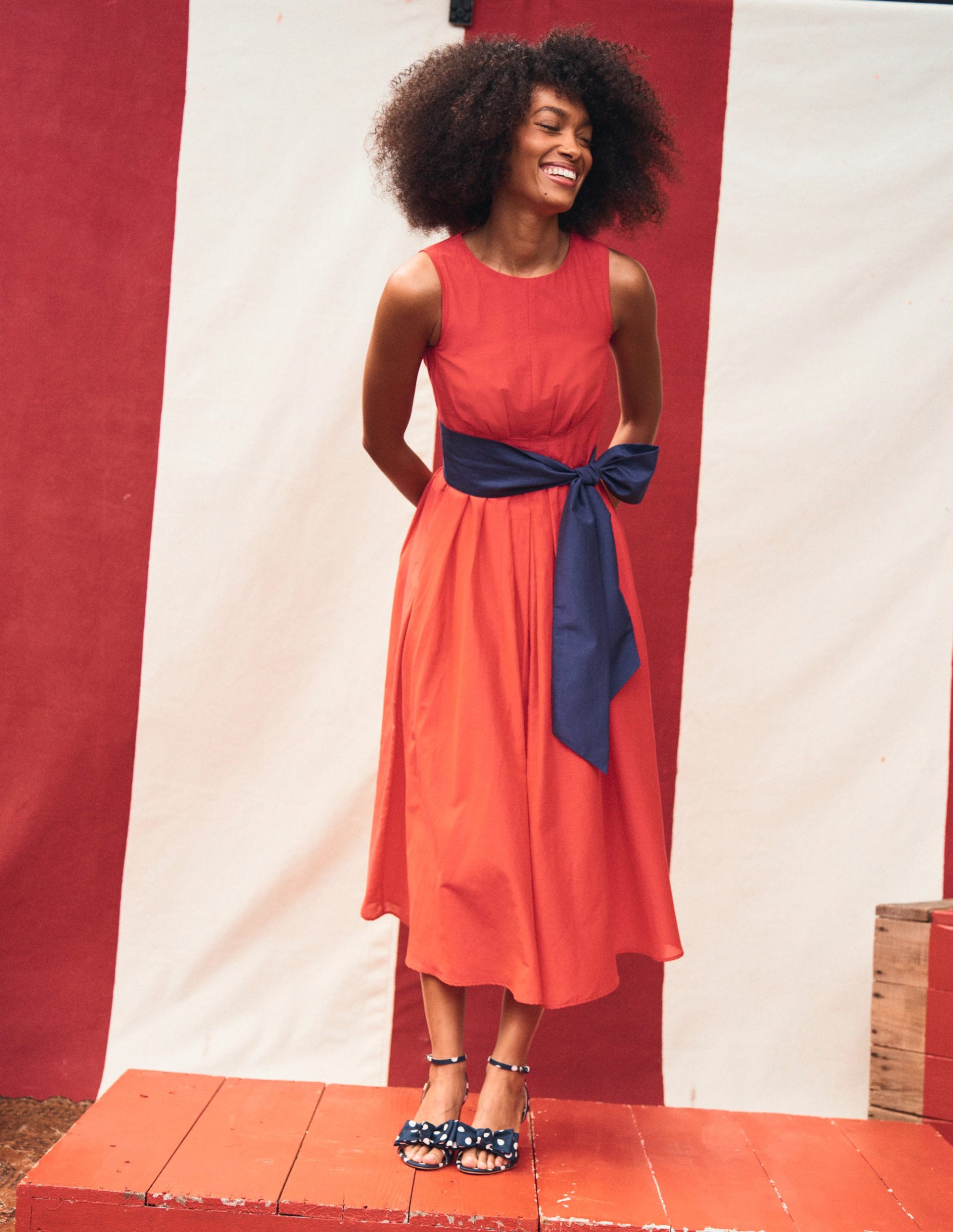 Pleated Sleeveless Dress-Poppy Red - Image 2