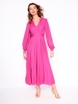 Pleat Detail Blouson Dress-Cosmos Pink