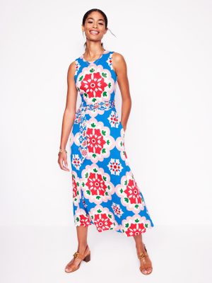 Grown On Tie Trapeze Dress-Cerulean Blue. Bloom Geo