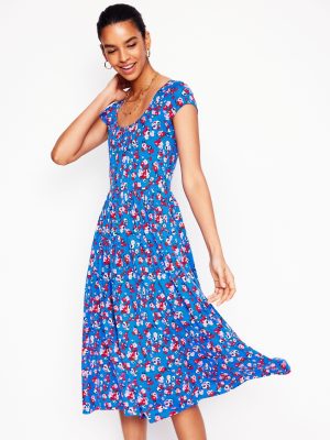 Samantha Scoop Jersey Dress-Cerulean Blue. Painterly Posy