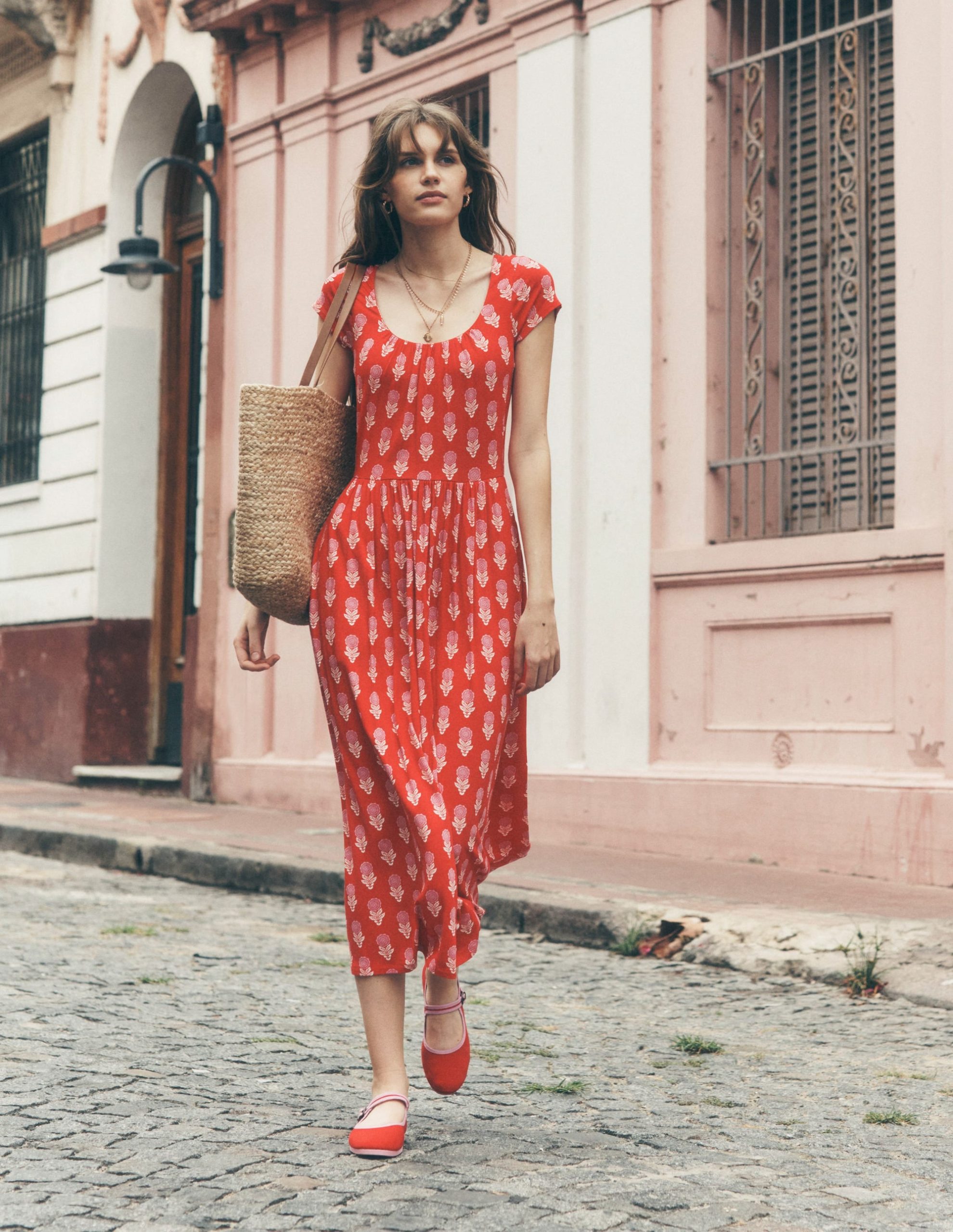 Samantha Scoop Jersey Dress-Poppy Red. Dahlia Sprig - Image 5