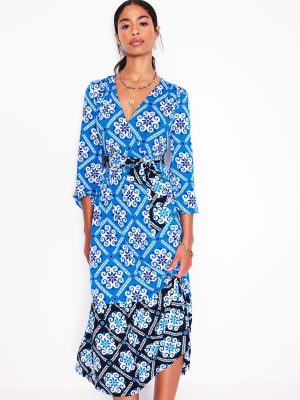 Tie Wrap Tier Maxi Dress-Cerulean Blue. Baroque Tile