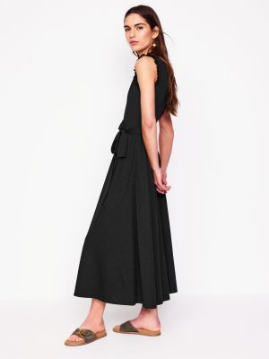 Aria Broderie Trim Midi Dress-Black