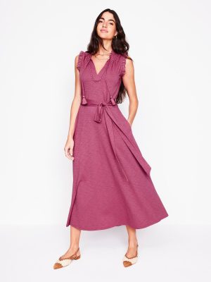 Aria Broderie Trim Midi Dress-Plum Purple