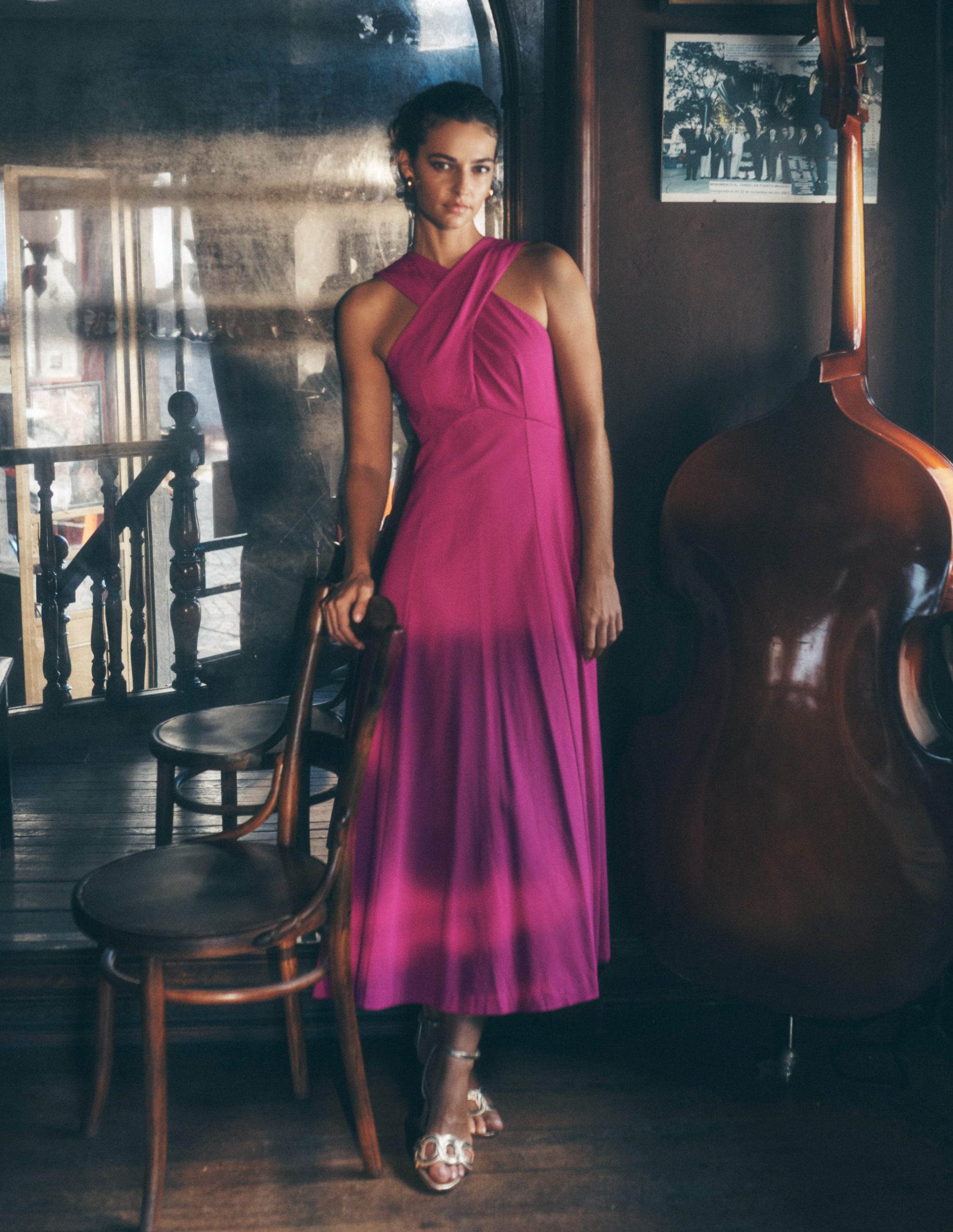 Cross Front Ponte Dress-Fuchsia - Image 5