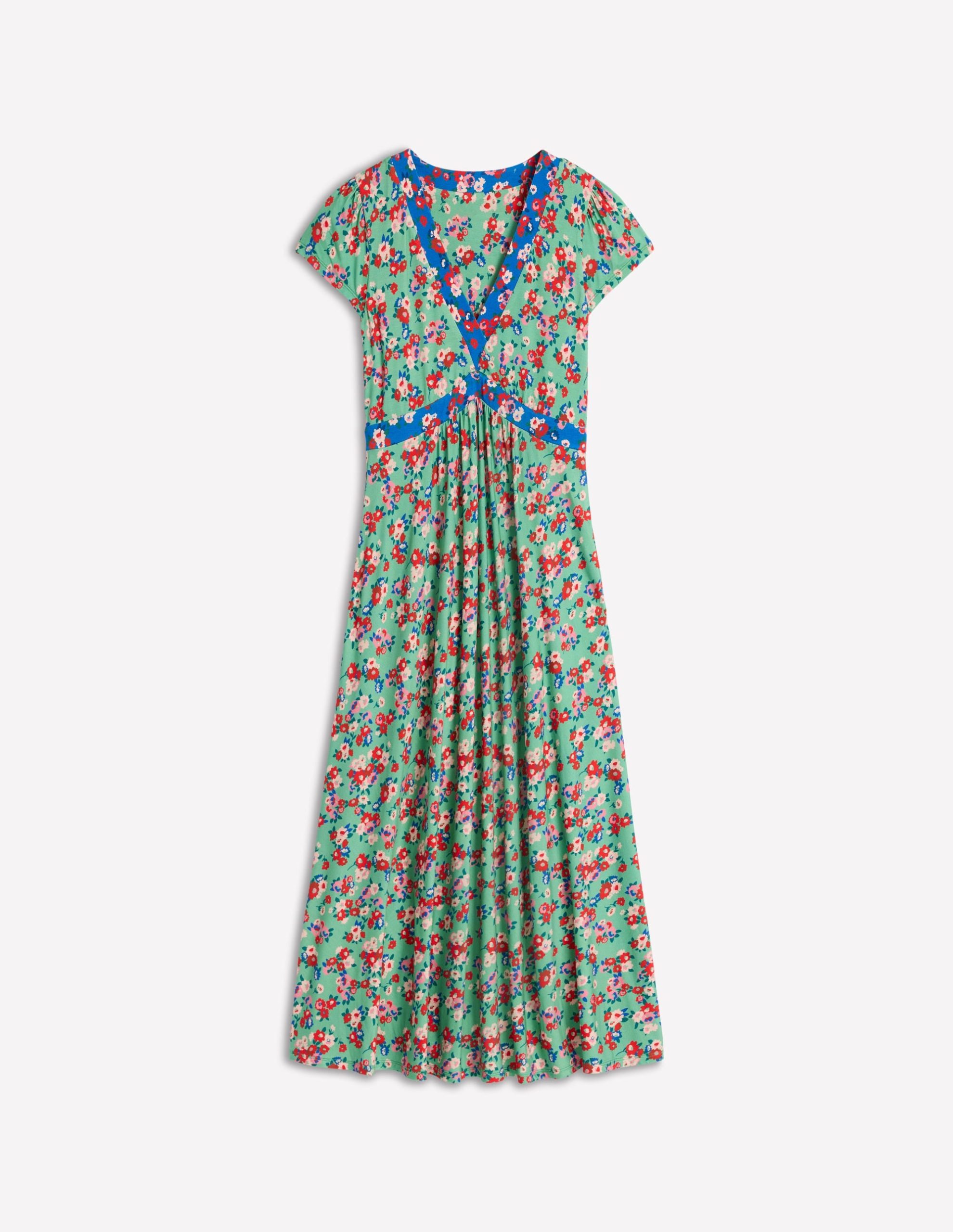 Bias Cut Jersey Midi Dress-Jade. Painterly Posy - Image 5