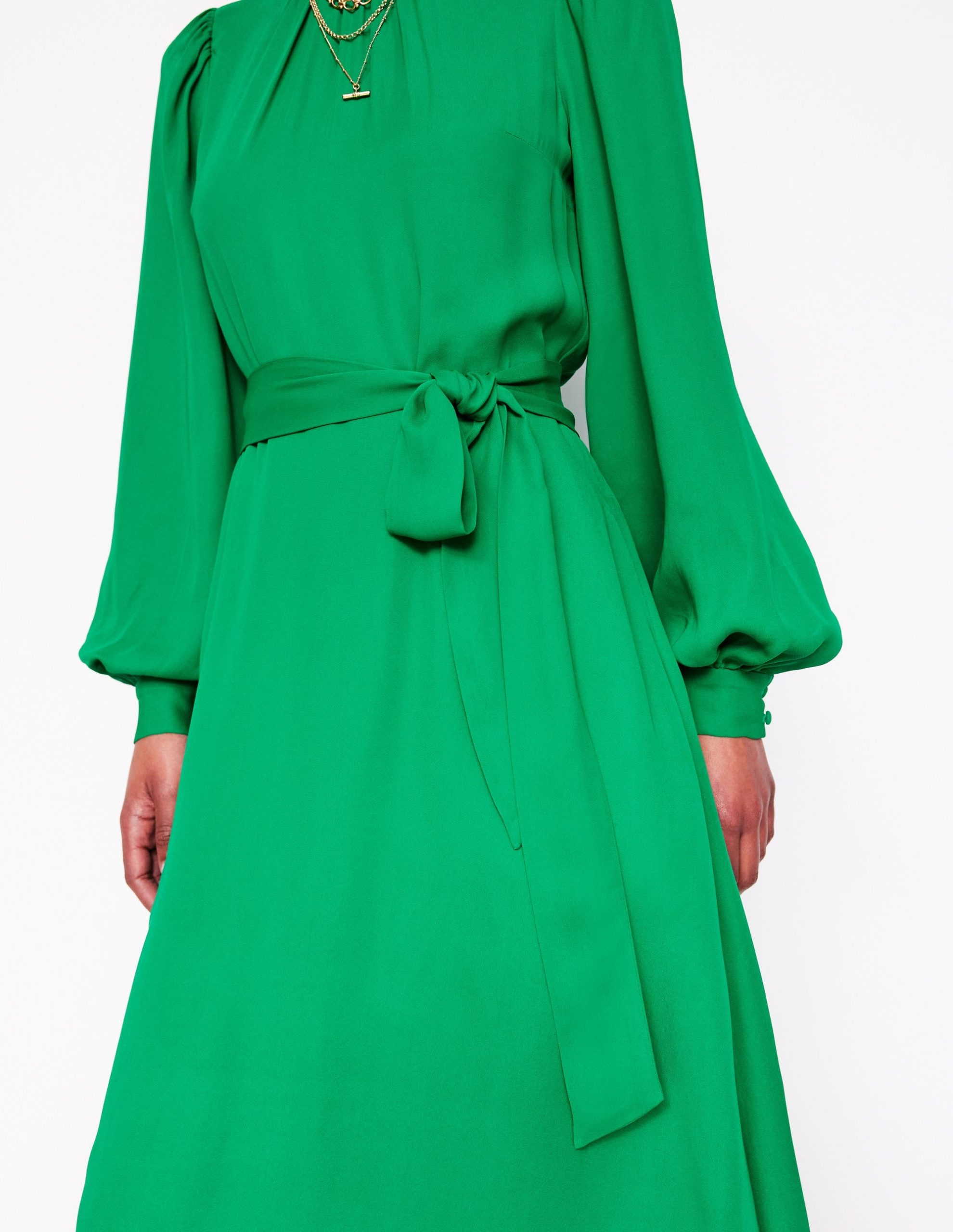 Blouson Sleeve Midi Dress-Rich Emerald - Image 2