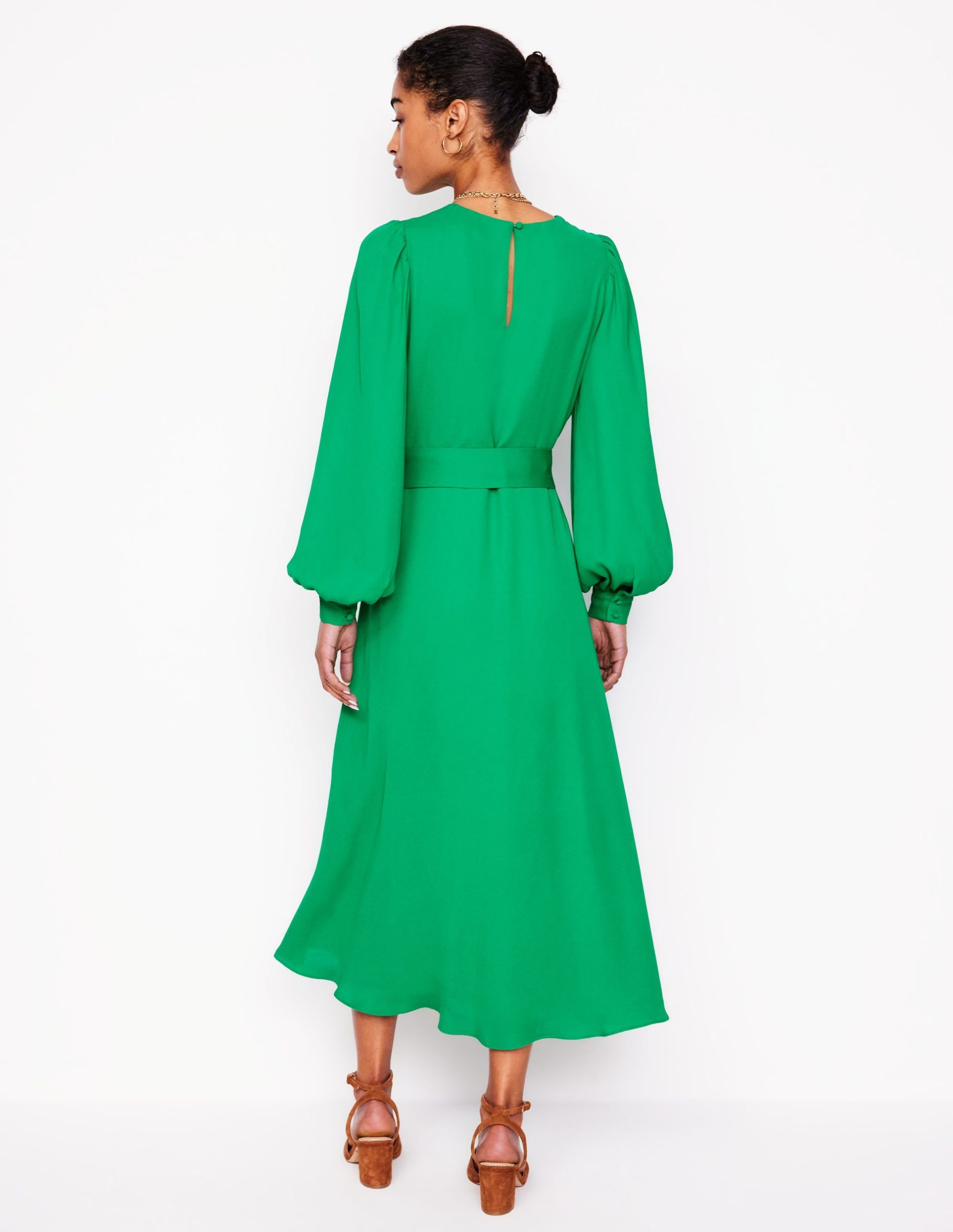 Blouson Sleeve Midi Dress-Rich Emerald - Image 3