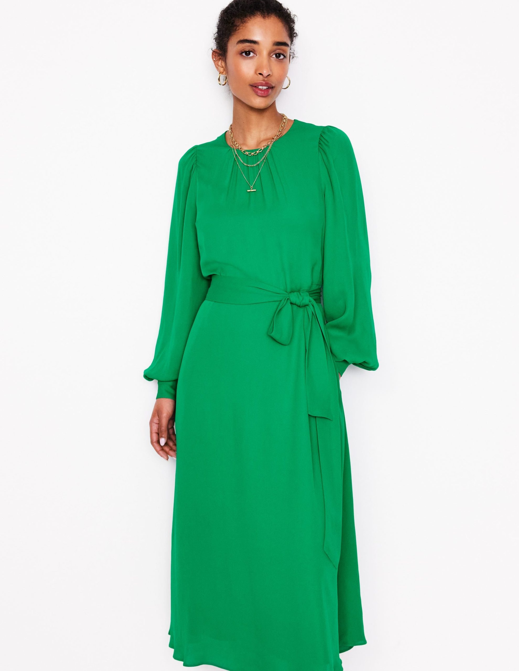 Blouson Sleeve Midi Dress-Rich Emerald - Image 4