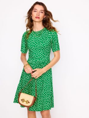 Louisa Short Jersey Dress-Lime Juice Green. Abstract Dot