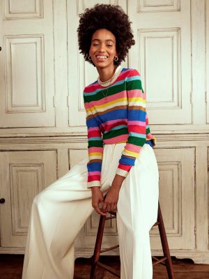 Callie Crochet Trim Jumper-Bright Rainbow Stripe Large