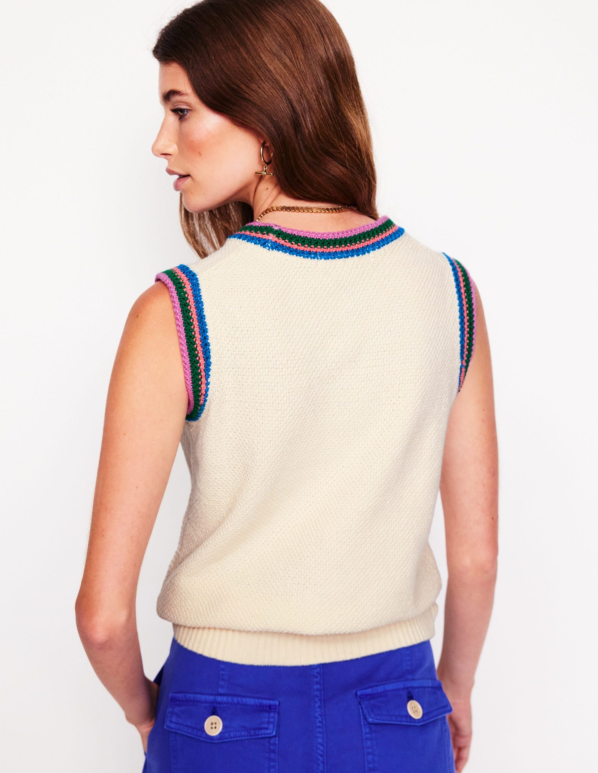 Callie Crochet Trim Tank-Warm Ivory. Rainbow Trim - Image 4