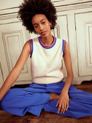 Callie Crochet Trim Tank-Warm Ivory. Rainbow Trim