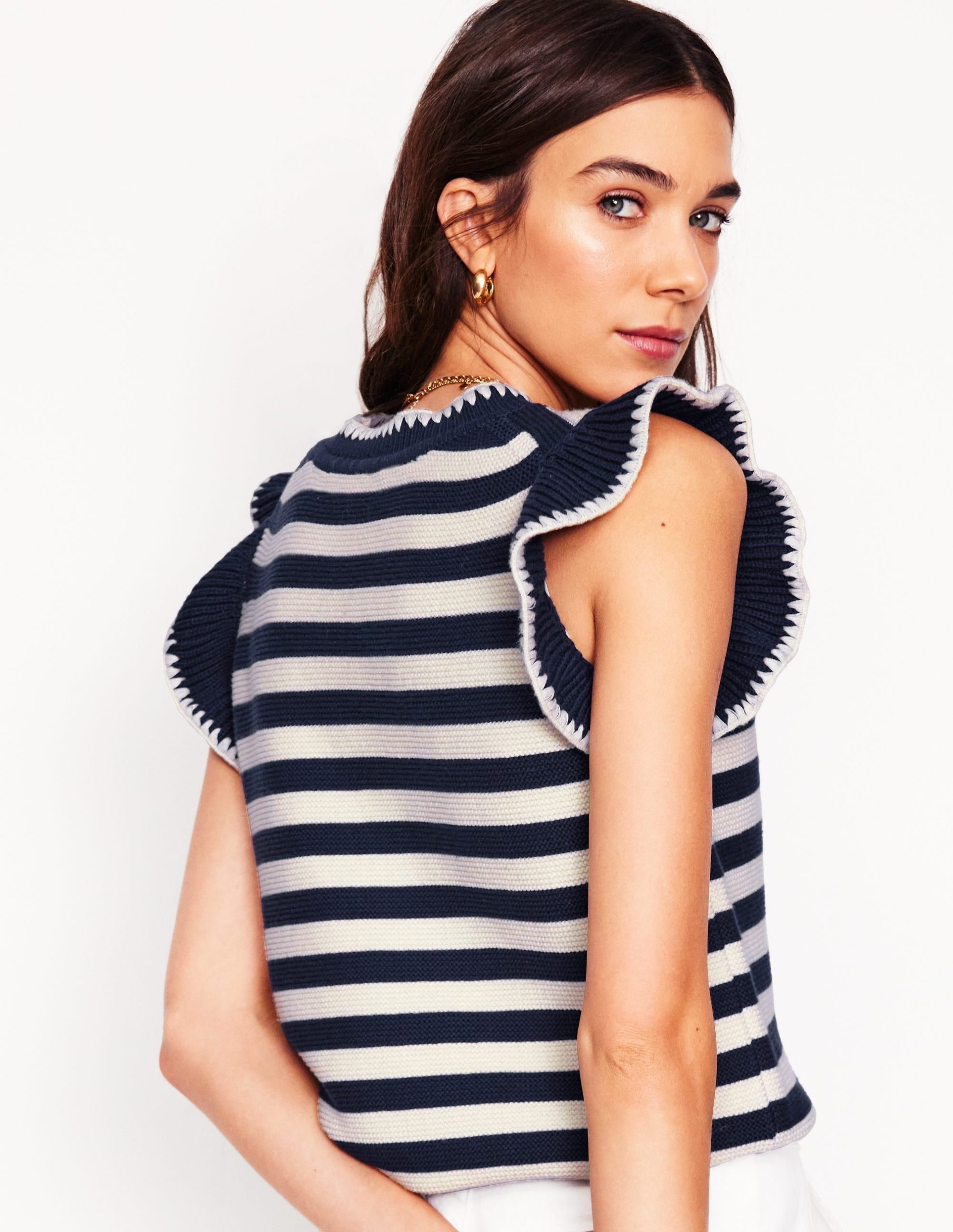 Lena Stitch Detail Vest-Navy and Ivory Stripe - Image 4
