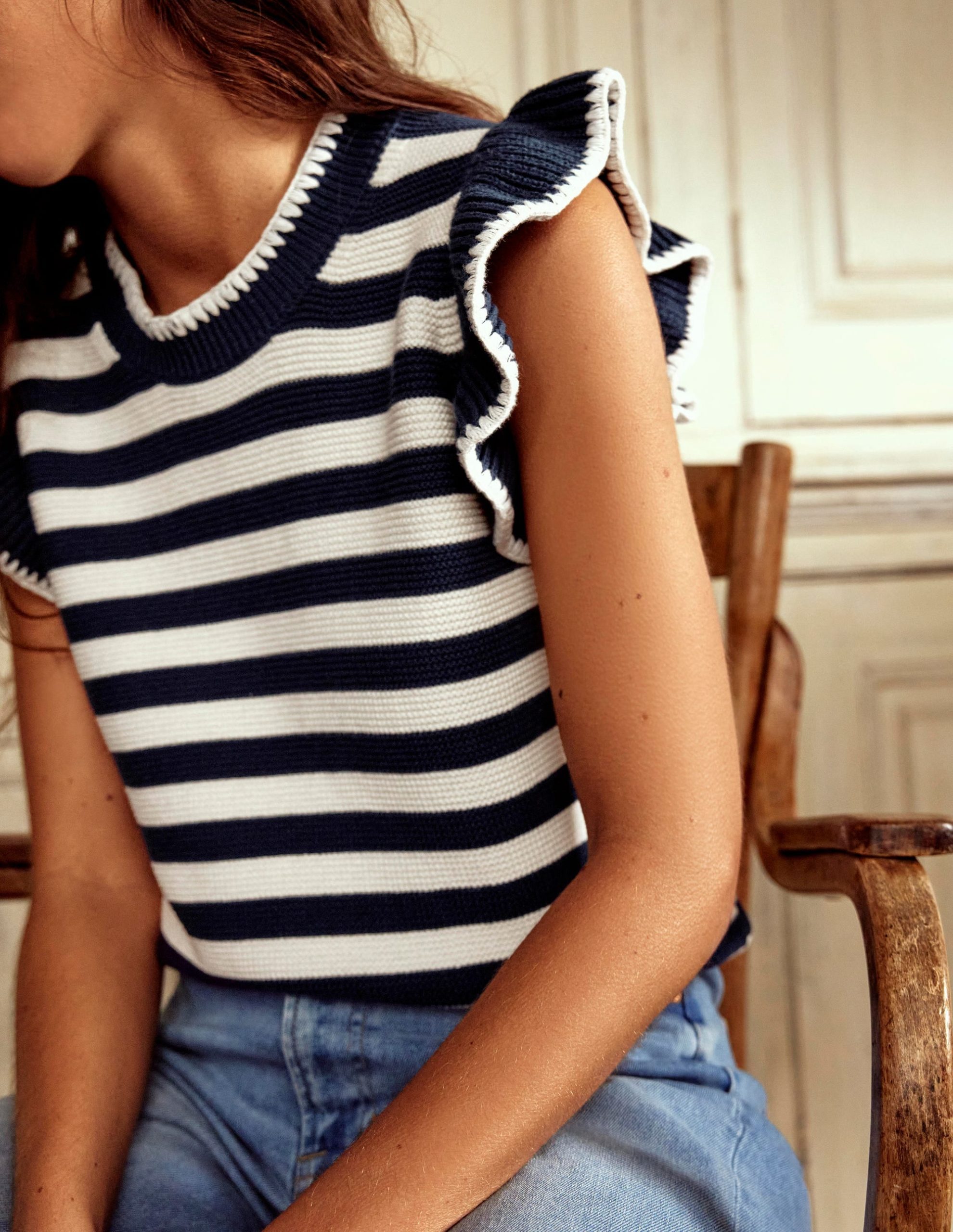 Lena Stitch Detail Vest-Navy and Ivory Stripe - Image 6