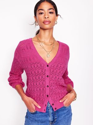 Elodie Stitch V-Neck Cardigan-Purple Damson