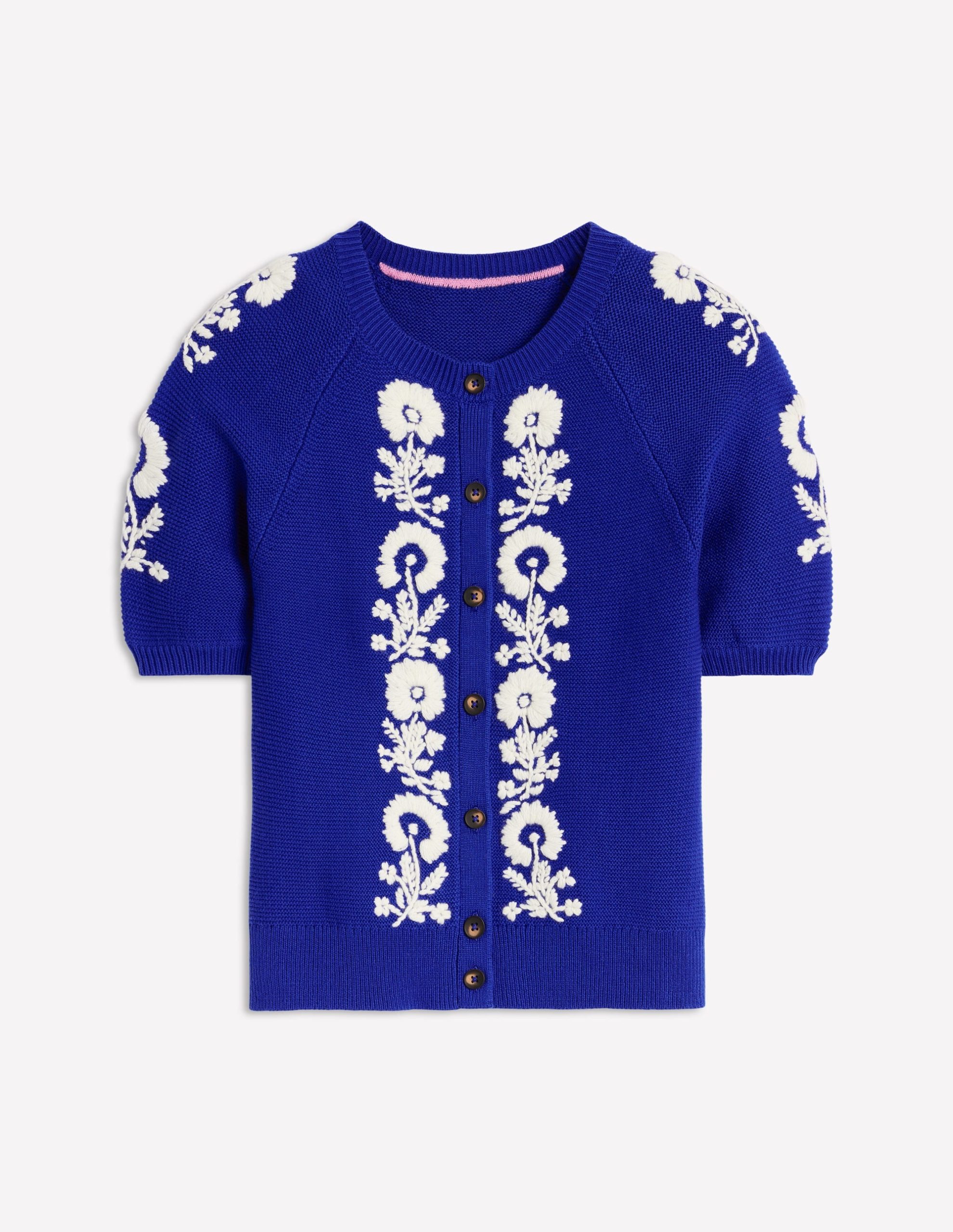 Embroidered T-Shirt Cardigan-Bright Blue. Flowers - Image 6