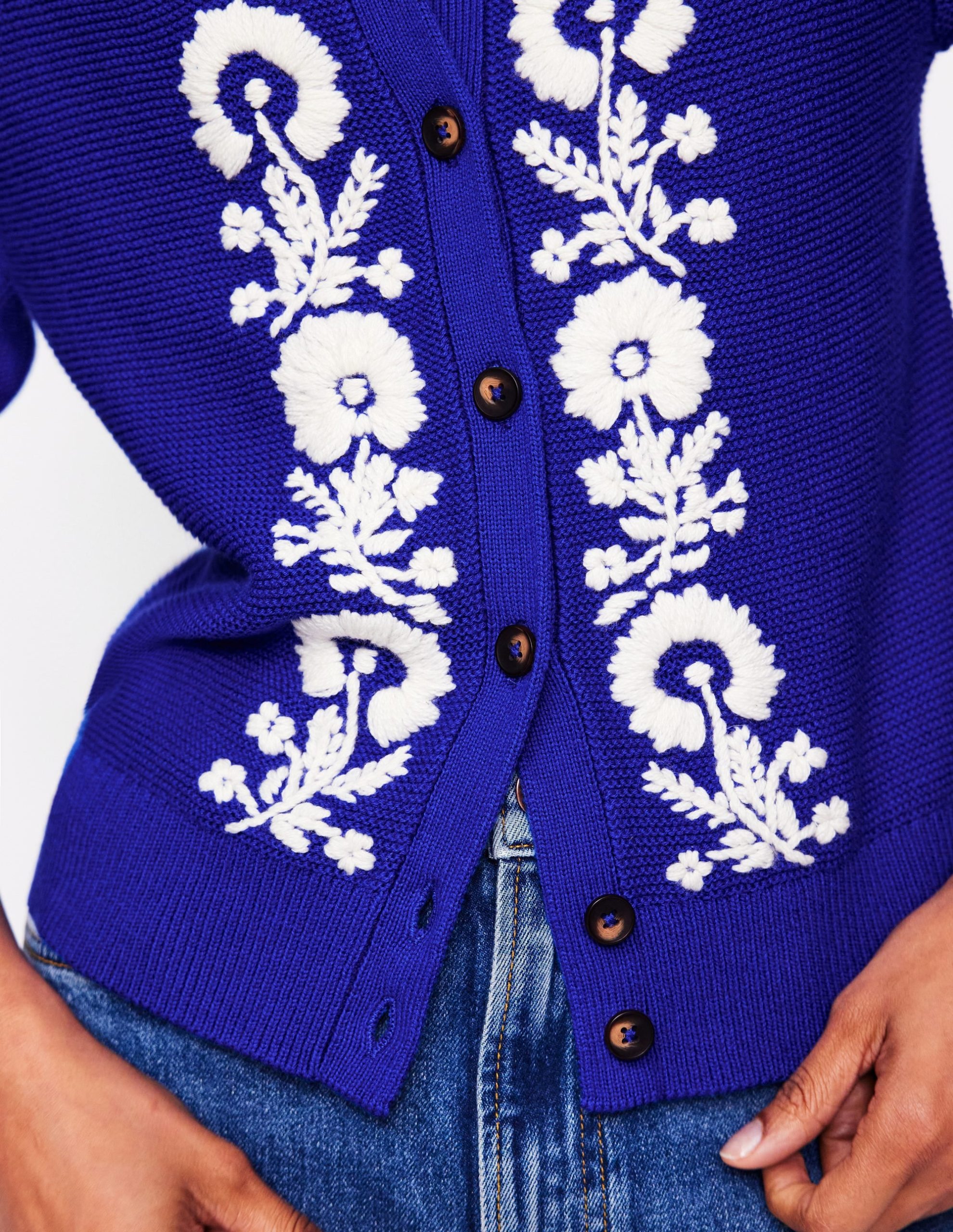 Embroidered T-Shirt Cardigan-Bright Blue. Flowers - Image 3
