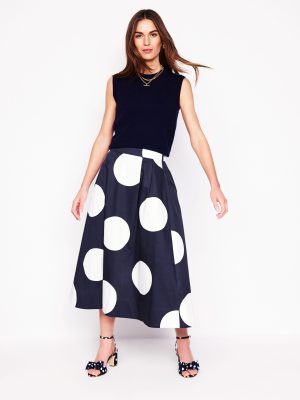 Isabella Cotton Sateen Skirt-Navy Spots