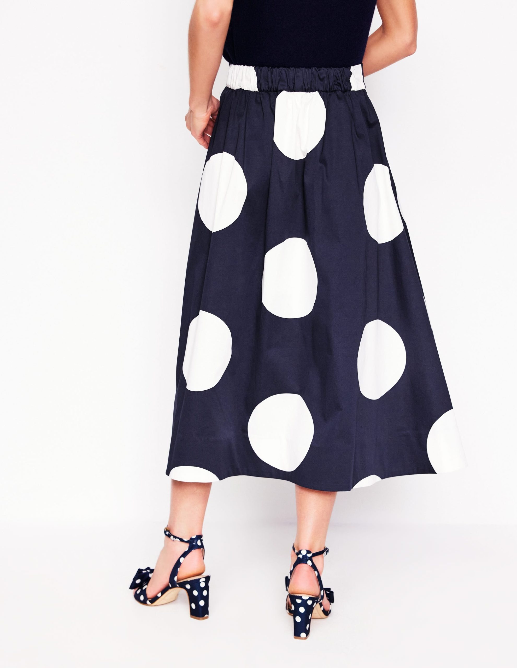 Isabella Cotton Sateen Skirt-Navy Spots - Image 4