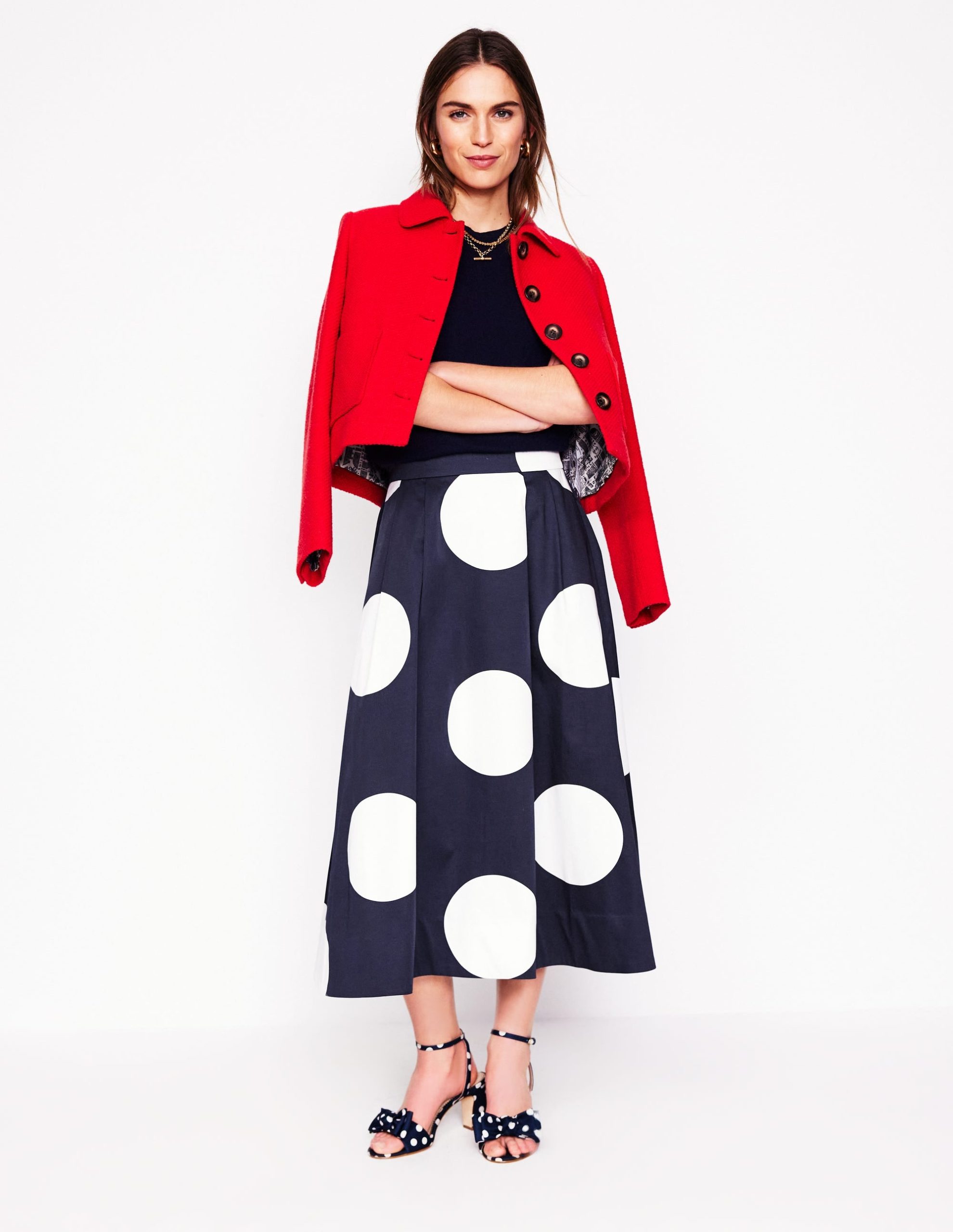 Isabella Cotton Sateen Skirt-Navy Spots - Image 5
