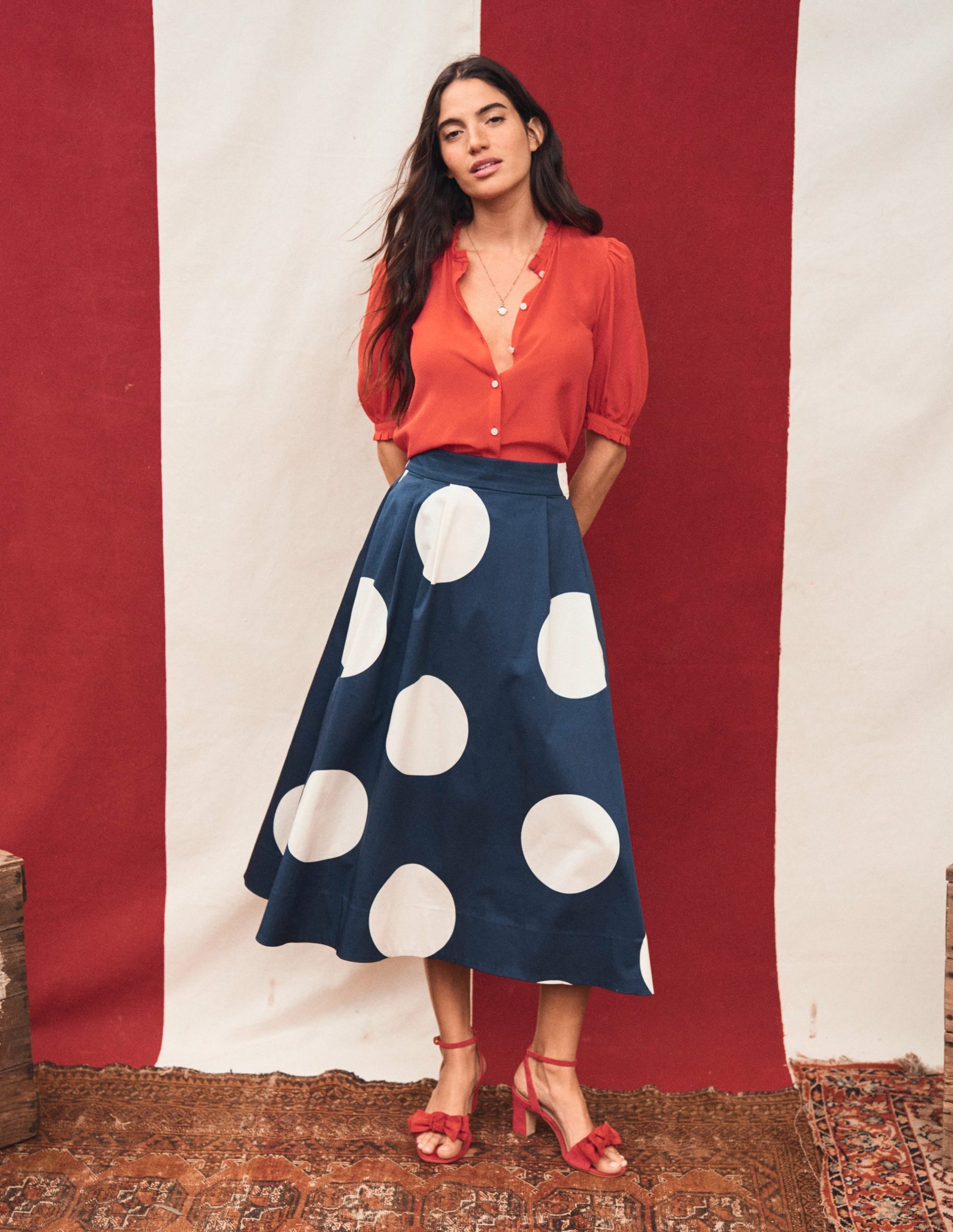 Isabella Cotton Sateen Skirt-Navy Spots - Image 2