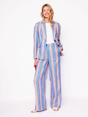 Westbourne Linen Trousers-Peacock Blue. Red Stripe