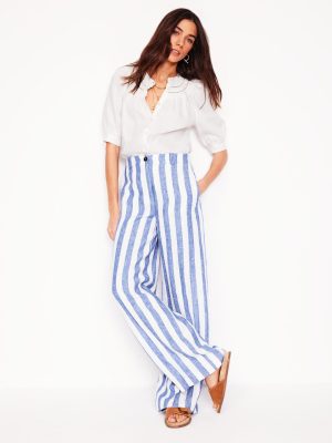 Westbourne Linen Trousers-Bright Blue Stripe